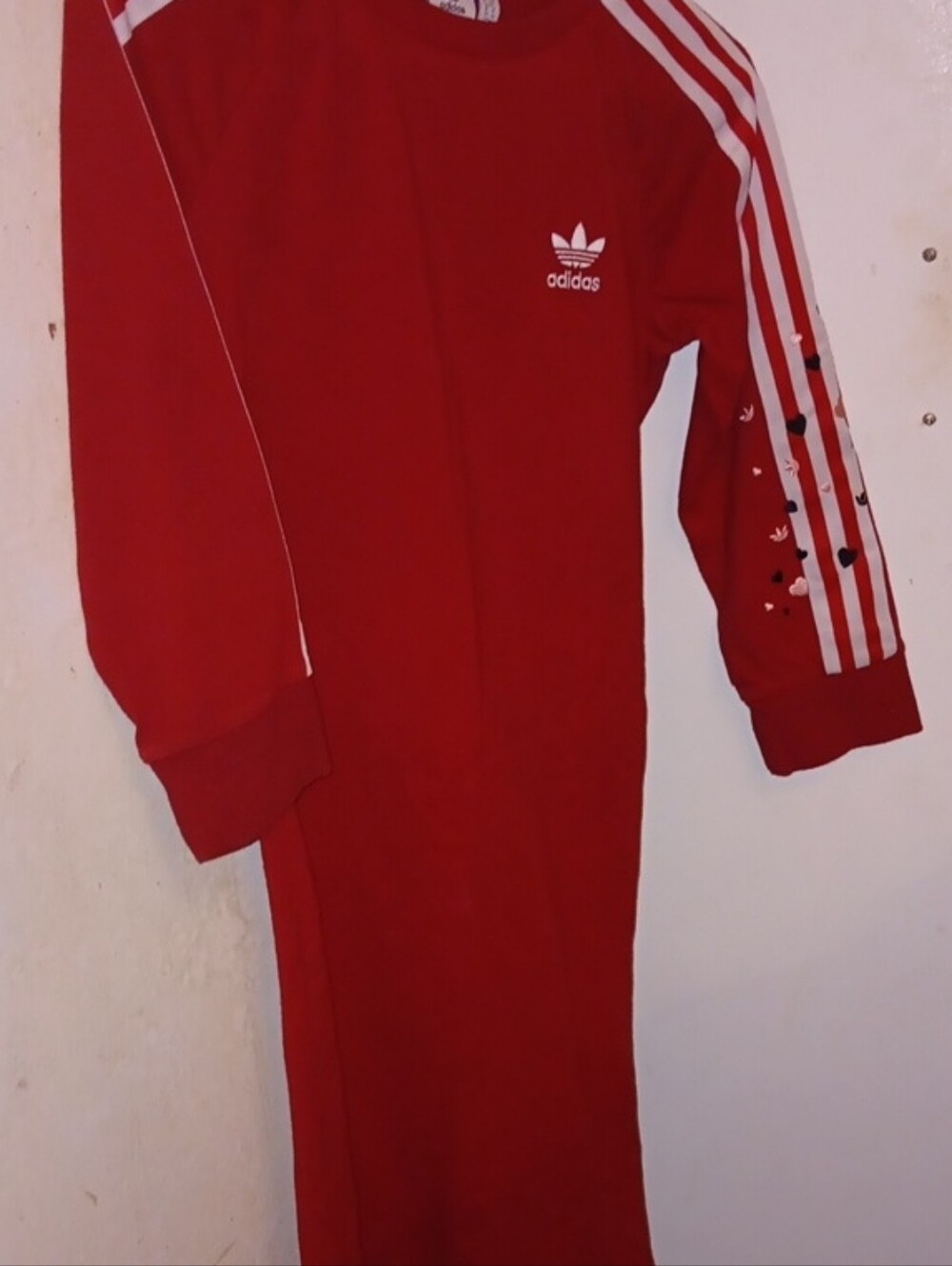 adidas Red Long Sleeve Women’s Dress with White Stripes and Trefoil